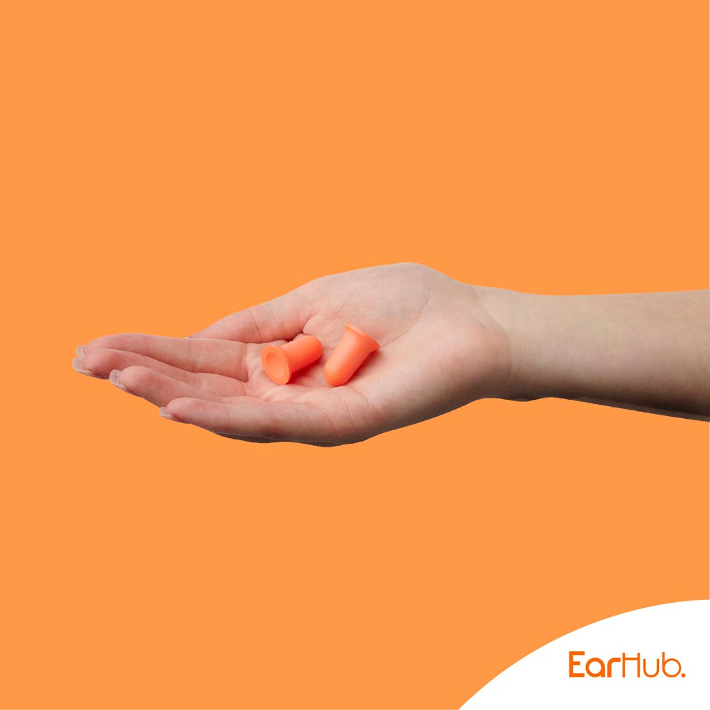 reduce harmful noise with EarHubs orange foam earplugs